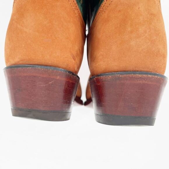 Vintage Lucchese Green Camel Tan Snip Toe Western Stitching Cowgirl Boot size 8 - Picture 8 of 11